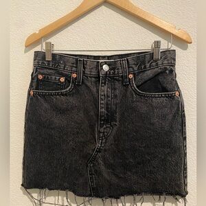 Mango Washed Black Denim Mini Skirt with Raw Hem